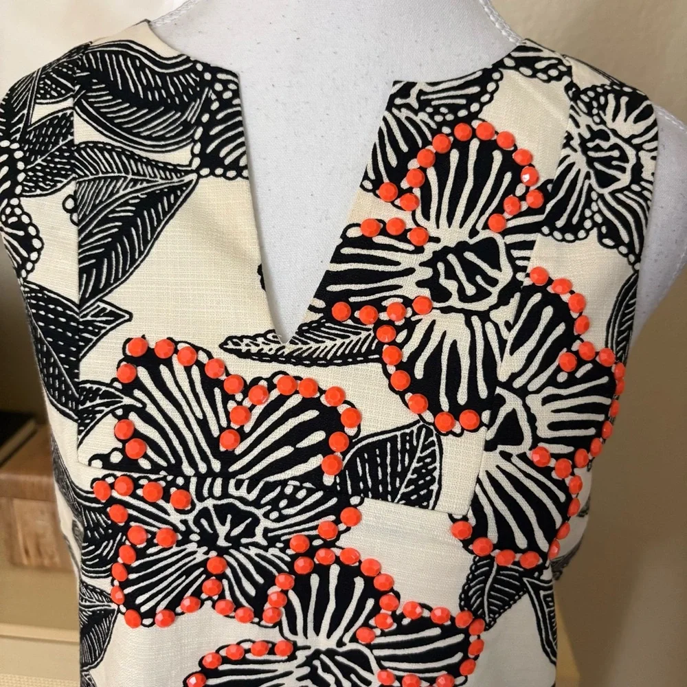 J CREW Notched Shell Polynesian Beaded Top‎ Size 0